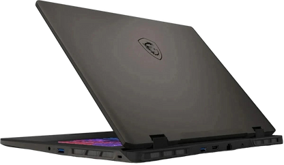 MSI Sword 16 gaming laptop rear angle view with ports