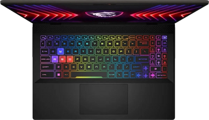 MSI Sword 16 gaming laptop top view of RGB keyboard